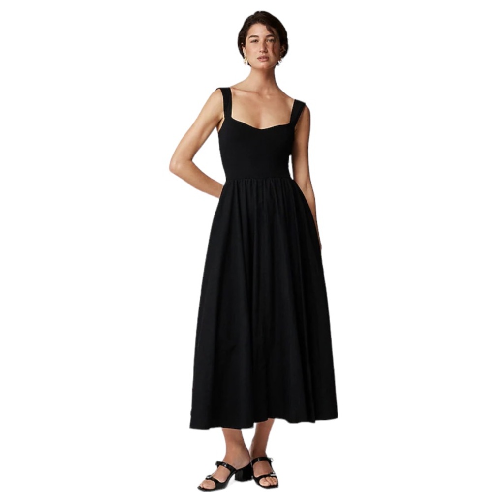 J. Crew Black Pleated Sweetheart Midi Dress